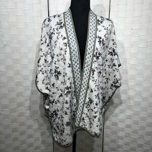 J Jill Women’s Floral Quilted Open Cardigan Kimono One Size Dainty Feminine